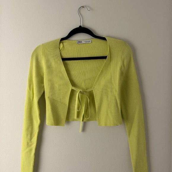 Zara Sweaters Nwot Zara Electric Yellow Cross Tie Cardigan Size S